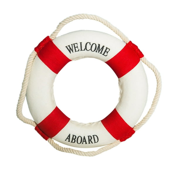Welcome Cloth Decorative Life Ring, Buoy Home Wall Nautical Decor, Lifebuoy Wall Hanging Decor, Welcome Aboard Mediterranean Style Home Decoration (Red) 5.51x5.511"