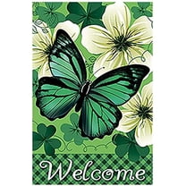 Welcome Clover Butterfly House Flag Decorative St.Patrick''s Day Double Sided Flag 28 X 40 Inch