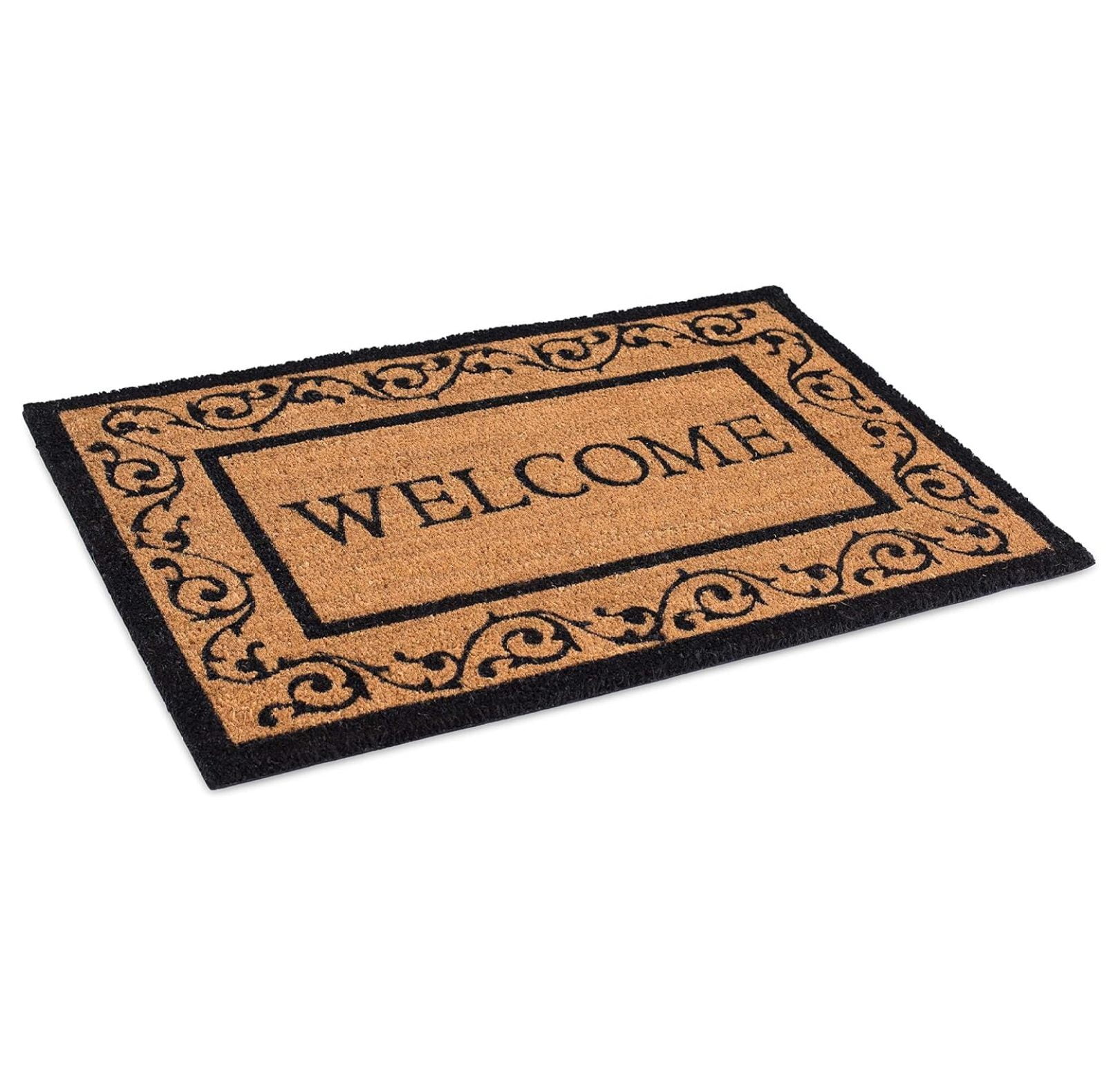 Coir Doormat with Scroll Border 24 x 36 Inch Vinyl Backed