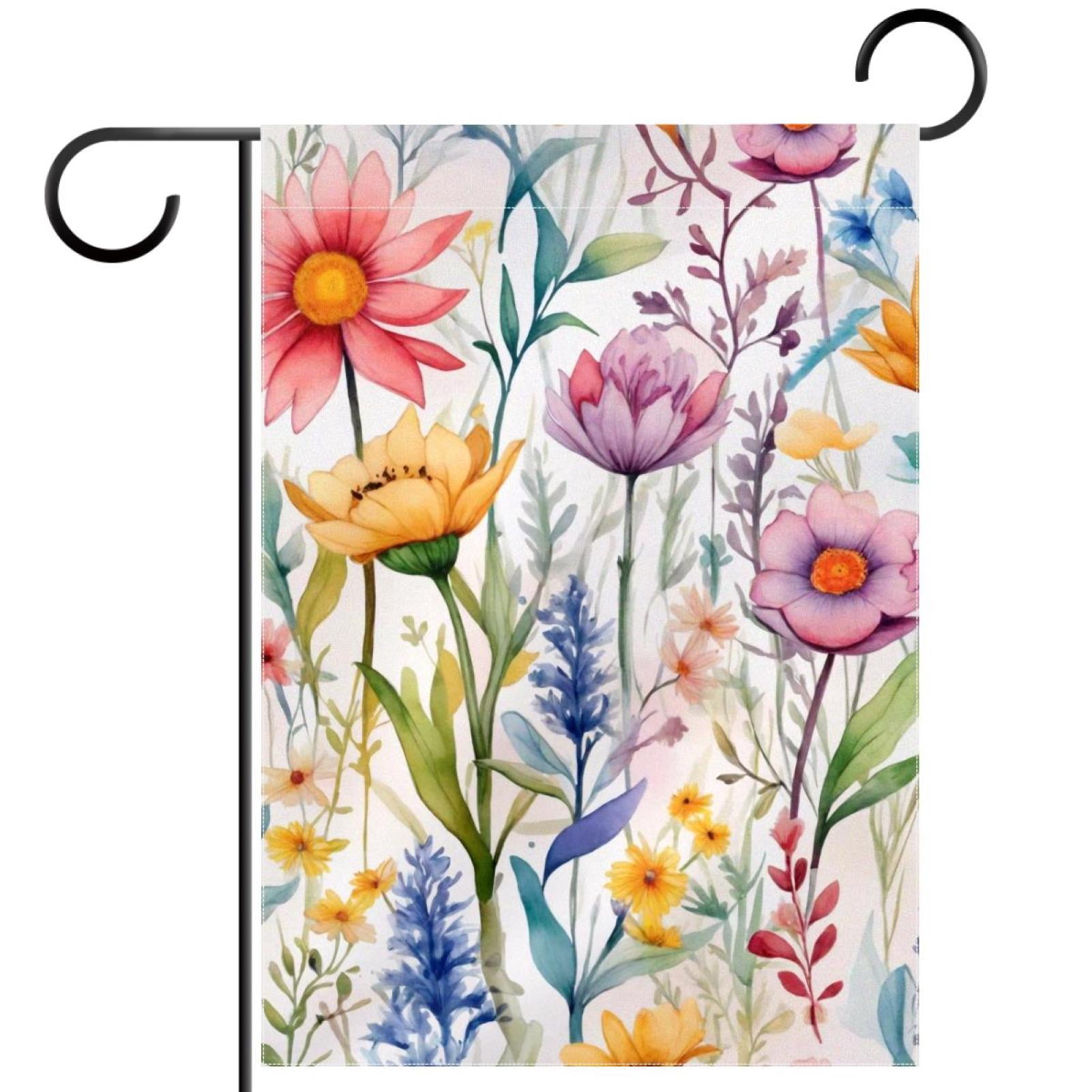 Welcome Colored Flowers Abstract Branches Garden Flag, Vertical Double Sided Small House Flag, Yard Farmhouse Outdoor Deck Veranda Lawn Decor 28x40 Inch