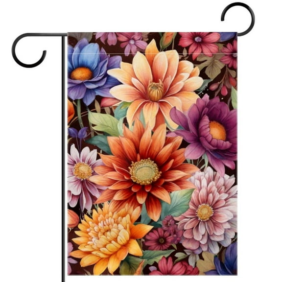Welcome Colorful Flowers on Brown Background Garden Flag, Vertical Double Sided Small House Flag, Yard Farmhouse Outdoor Deck Veranda Lawn Decor 28x40 Inch