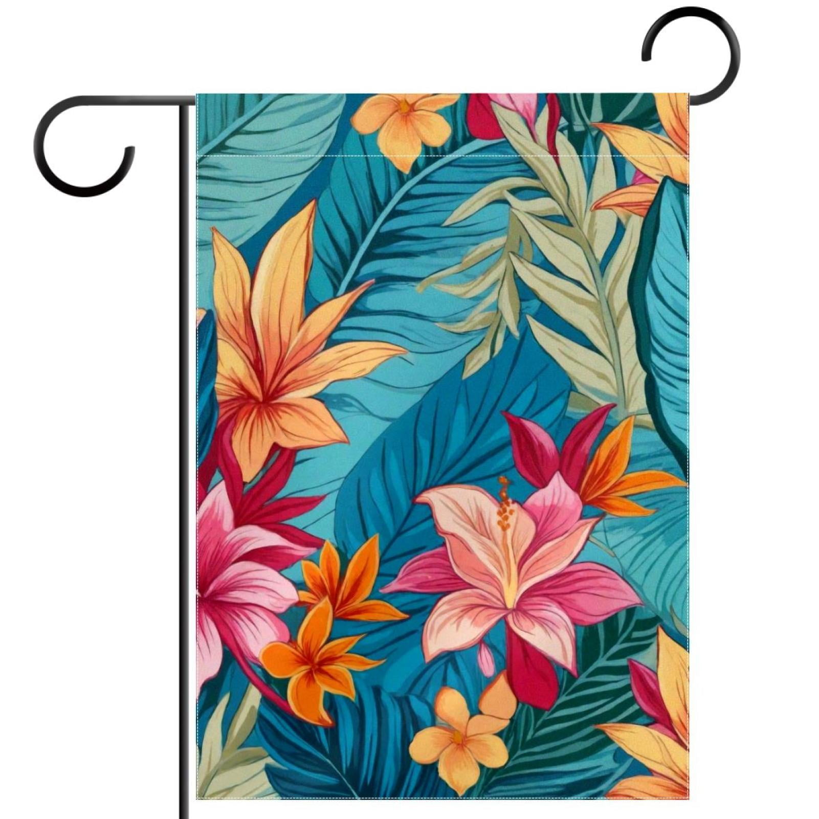 Welcome Colorful Flowers Tropical Leaves Pattern Garden Flag, Vertical Double Sided Small House Flag, Yard Farmhouse Outdoor Deck Veranda Lawn Decor 28x40 Inch