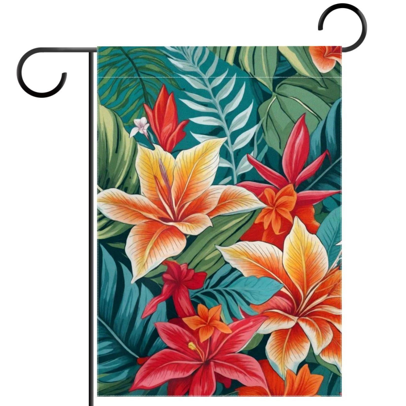 Welcome Colorful Leaves Tropical Pattern Garden Flag, Vertical Double Sided Small House Flag, Yard Farmhouse Outdoor Deck Veranda Lawn Decor 28x40 Inch