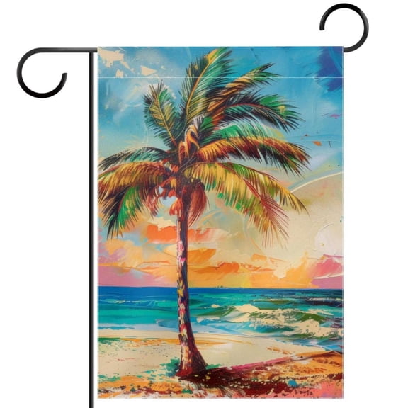 Welcome Colorful Tropical Summer Beach Palm Garden Flag, Vertical Double Sided Small House Flag, Yard Farmhouse Outdoor Deck Veranda Lawn Decor 28x40 Inch