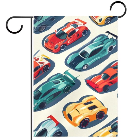 Welcome Cool Race Cars Bright Seamless Pattern Garden Flag, Vertical Double Sided Small House Flag, Yard Farmhouse Outdoor Deck Veranda Lawn Decor 28x40 Inch