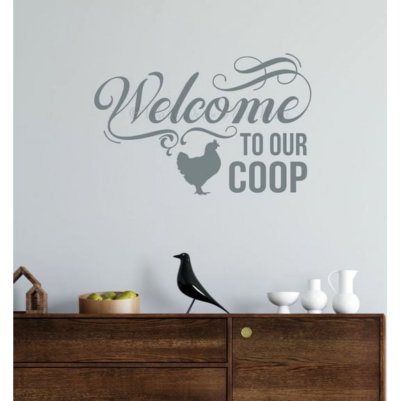 Welcome to our Coop Farmhouse Decals Quote - Kitchen Wall Stickers Matte Die-Cut Vinyl Lettering Décor - Country Farm Wall Decor Vinyl Wall Art Decal 23x15- Inch Storm Gray