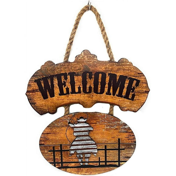 Welcome Country Western Sign Cowboy On A Horse Wall Door Home Business Indoor Outdoor Americana Decor