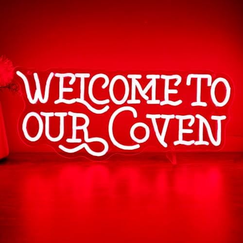 Welcome to Our Coven Red Neon Sign Witchy Room Decor Gothic Aesthetic Light Mystical Gift USB Powered with Dimmer for Bedroom Home Party Wall Decor$$Tools & Hardware Other