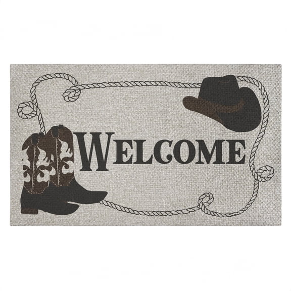 Welcome Cowboy Rope & Boots Outdoor Door Mat, design by Deane Beesley, 18"x30"