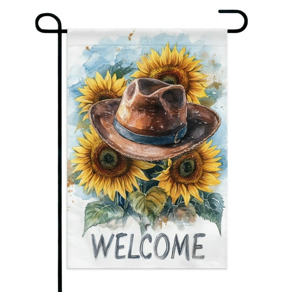 Welcome Cowboy Sunflower Garden Flags 12×18 Inch Double Sided Decorative Yard Banner Seasonal Flag for Outdoor Outside Decor