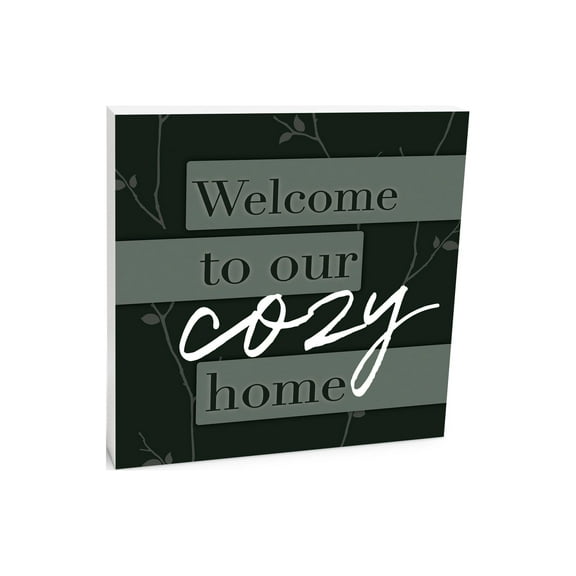 Welcome Cozy Home Juniper Green 10 x 10 Wood Tabletop Sign Plaque