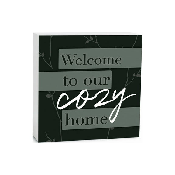 Welcome Cozy Home Juniper Green 5 x 5 Wood Tabletop Sign Plaque