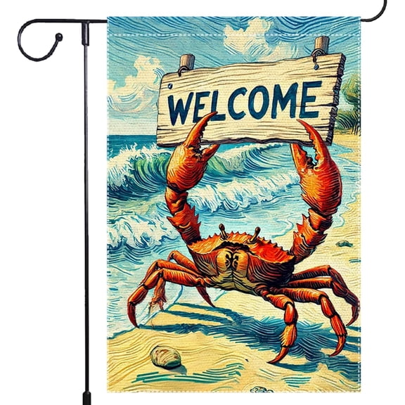 Welcome Crab Garden Flag Spring Summer Grden Flags Vertical Double Sided Small Burlap beach Patio Lawn Holiday Yard Outdoor Decorations 12x18 Inch