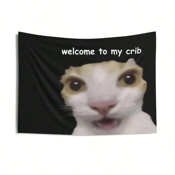 "Welcome To My Crib" Design,Fun Cat Tapestry - Top Meme Wall Art For Cat Enthusiasts | Great For Living Spaces, Dorms,Lightweight Decor,Bedroom Decorative Accessories