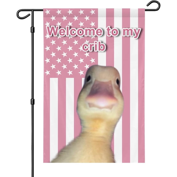 Welcome To My Crib Pink Garden Flag 12x18 Inch Funny Duck Flag for Teen Girls Room Indoor Outdoor Bedroom and College Dorm Wall Decor Banner (duck pink garden flag)