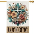 thumbnail image 1 of Welcome Cross Flower House Flag - 28x40" Double-Sided Large Easter Spring Summer Religious Yard Flag He Is Risen, Outdoor Seasonal Decor, 1 of 6