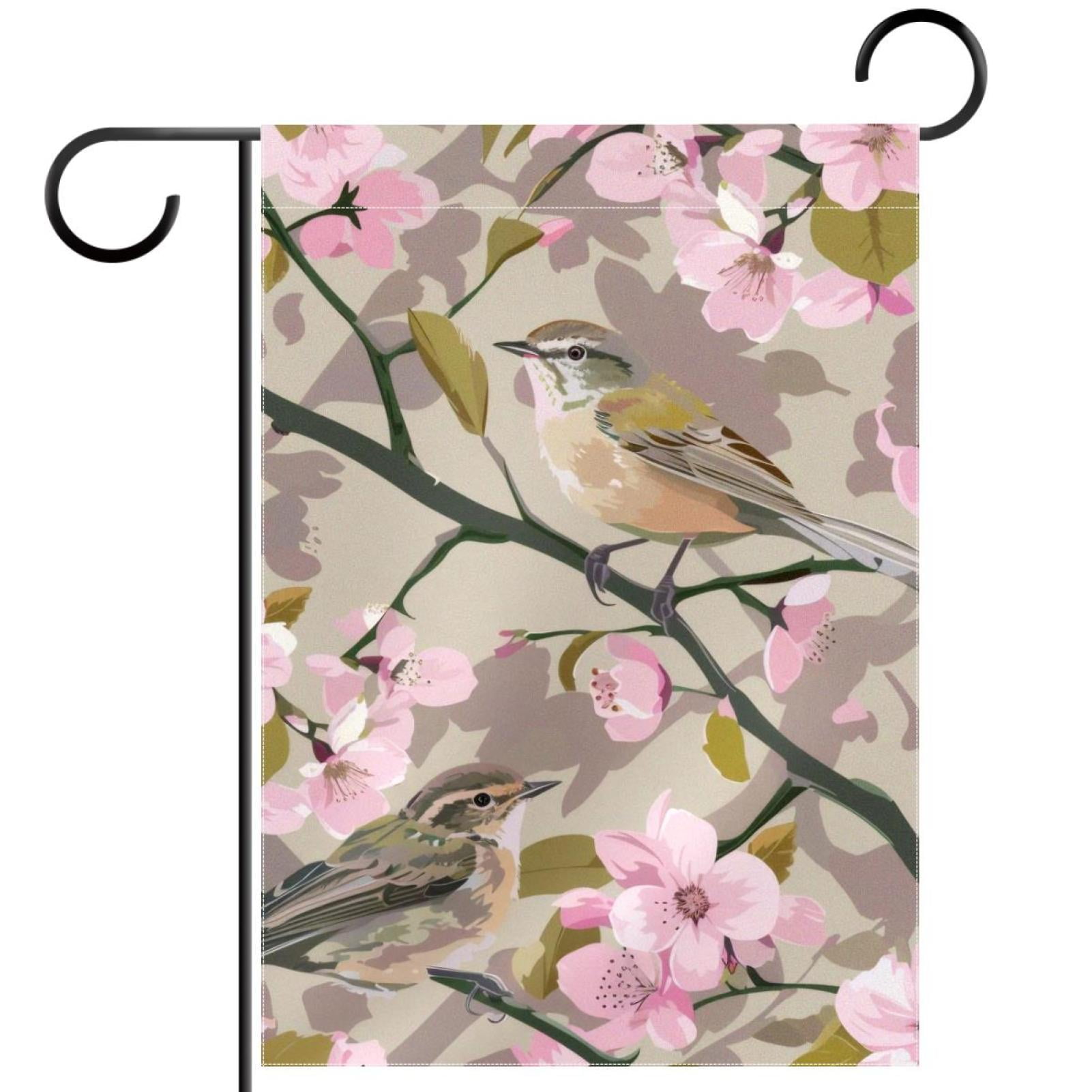 Welcome Cute Birds in Spring Cherry Blossom Garden Flag, Vertical ...