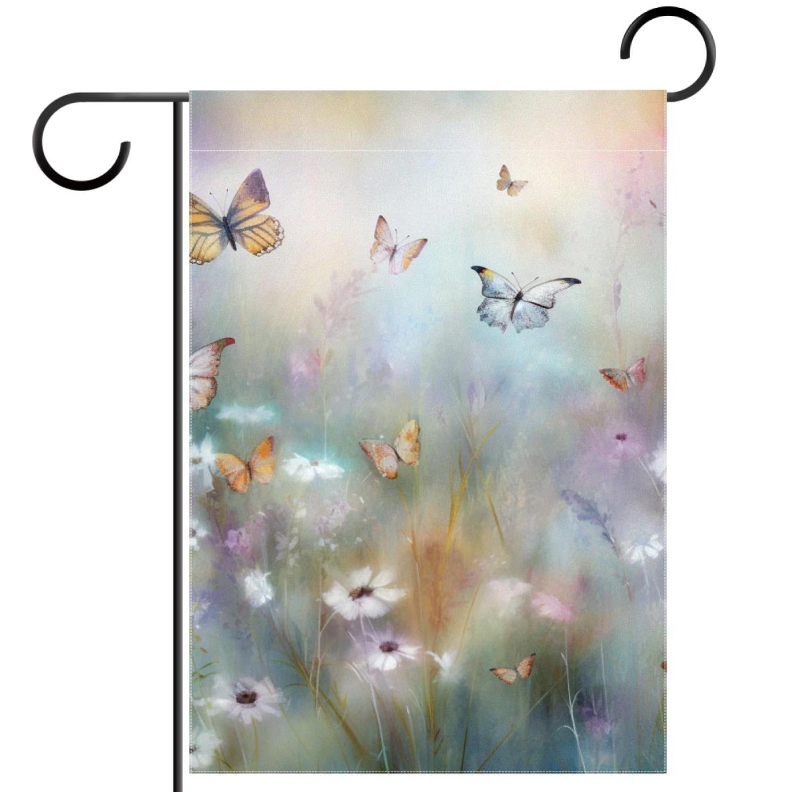 Welcome Cute Butterflies Watercolor Pattern Garden Flag, Vertical Double Sided Small House Flag, Yard Farmhouse Outdoor Deck Veranda Lawn Decor 28x40 Inch