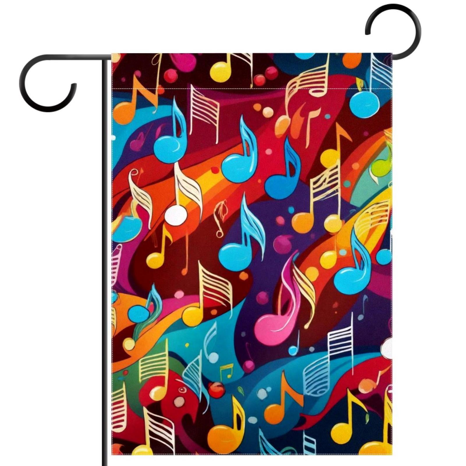 Welcome Cute Colorful Music Notes Garden Flag, Vertical Double Sided Small House Flag, Yard Farmhouse Outdoor Deck Veranda Lawn Decor 28x40 Inch