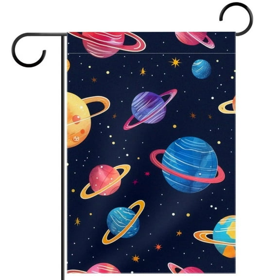 Welcome Cute Colorful Universe Planets Galaxy Garden Flag, Vertical Double Sided Small House Flag, Yard Farmhouse Outdoor Deck Veranda Lawn Decor 28x40 Inch