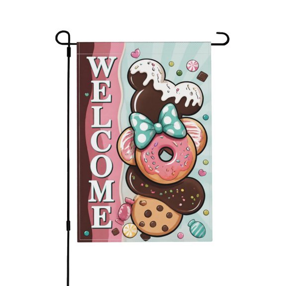 Welcome Cute Donuts Decorative Garden Flag For Yard Outdoor Home Decor Double Sided 12x18 in