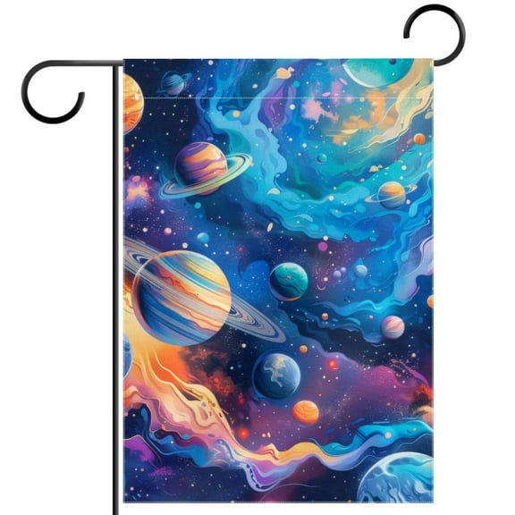 Welcome Cute Solar System Galaxy Astronomy Universe Garden Flag, Vertical Double Sided Small House Flag, Yard Farmhouse Outdoor Deck Veranda Lawn Decor 28x40 Inch