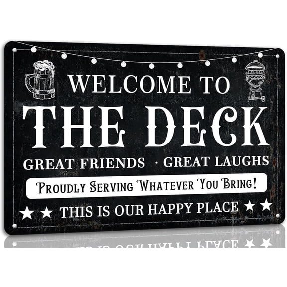 Welcome to the Deck Deck Metal Tin Sign Backyard Accessories Decor Outdoor Vintage Metal Tin Signs Farmhouse Part Patio Porch Home Wall Decorations 8x12 inches