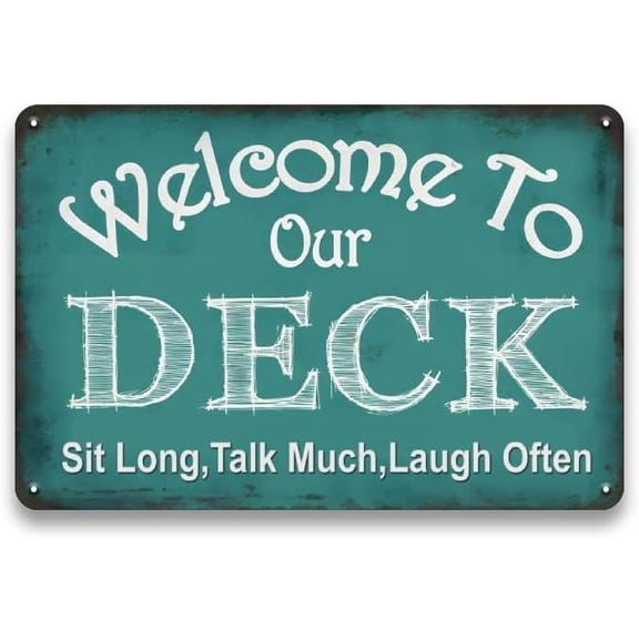 Welcome to Our Deck Sign for Outside - Deck Signs and Decor Outdoor, Vintage Metal Sign for Garden, Pool, Backyard, Patio, Outdoor Decor Wall Art Accessories, 12 x 8 inch