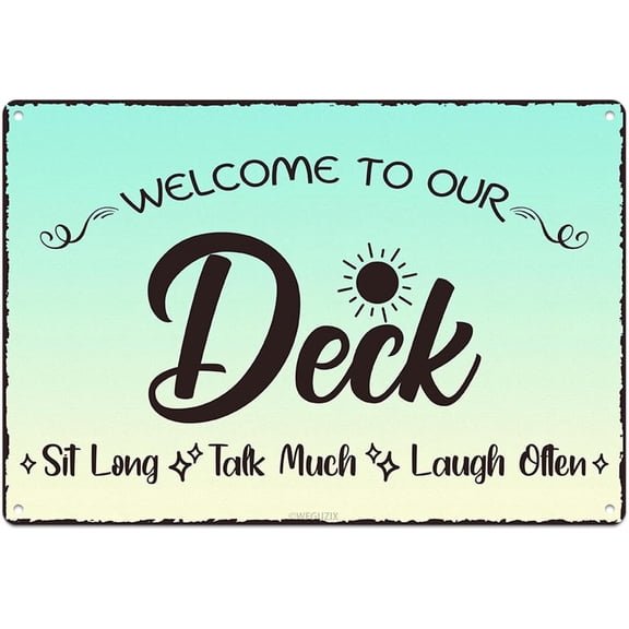 Welcome to our Deck Sign Patio Welcome Metal Signs Retro Wall Art Decor for Home Patio Porch Front Door Farmhouse Garden Deck 12x8 Inch Aluminium Hanging Plaque