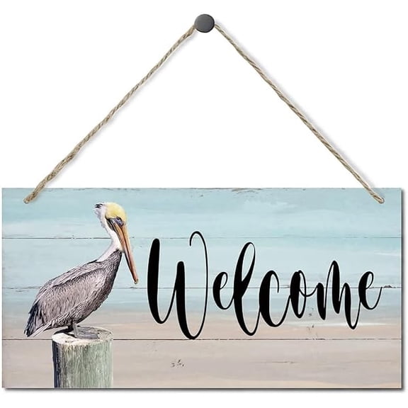 Welcome Decor Sign Hanging Wood Sign Home Decorative Printed Wood Wall Art Sign Pelican Welcome Sign Rustic Hanging Welcome Sign Welcome Sign Farmhouse Porch Wall Door Sign 6x12 Inch