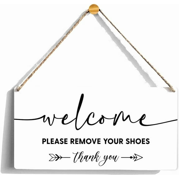Welcome Decor Sign, Welcome Sign for Front Door, Please Remove Your Shoes Sign, Shoes off Sign, No Shoes Sign for House Farmhouse, Wooden Wall Hanging Signs for Home House Office 5X10Inch
