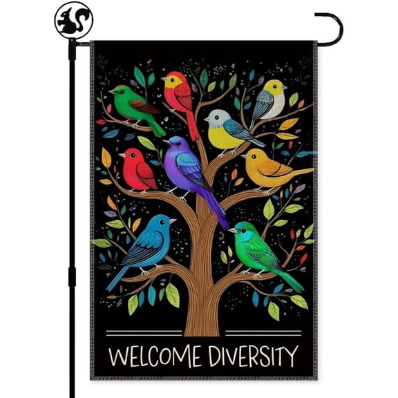Welcome Diversity Garden Flag Yard Decoration Gifts, Double Sided Farmhouse Outdoor Lawn Decor Yard Flag, Funny Rainbow Diverse Birds Welcoming Sign, Unity Equality Community Pride Flags