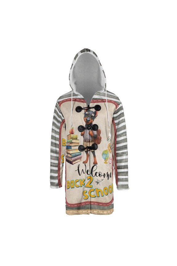 Welcome Doberman Pinscher Back to School Vintage Retro All Over Print 3D Hooded Duffle Toggle Coat Doberman Dog Lover Gifts - 02012