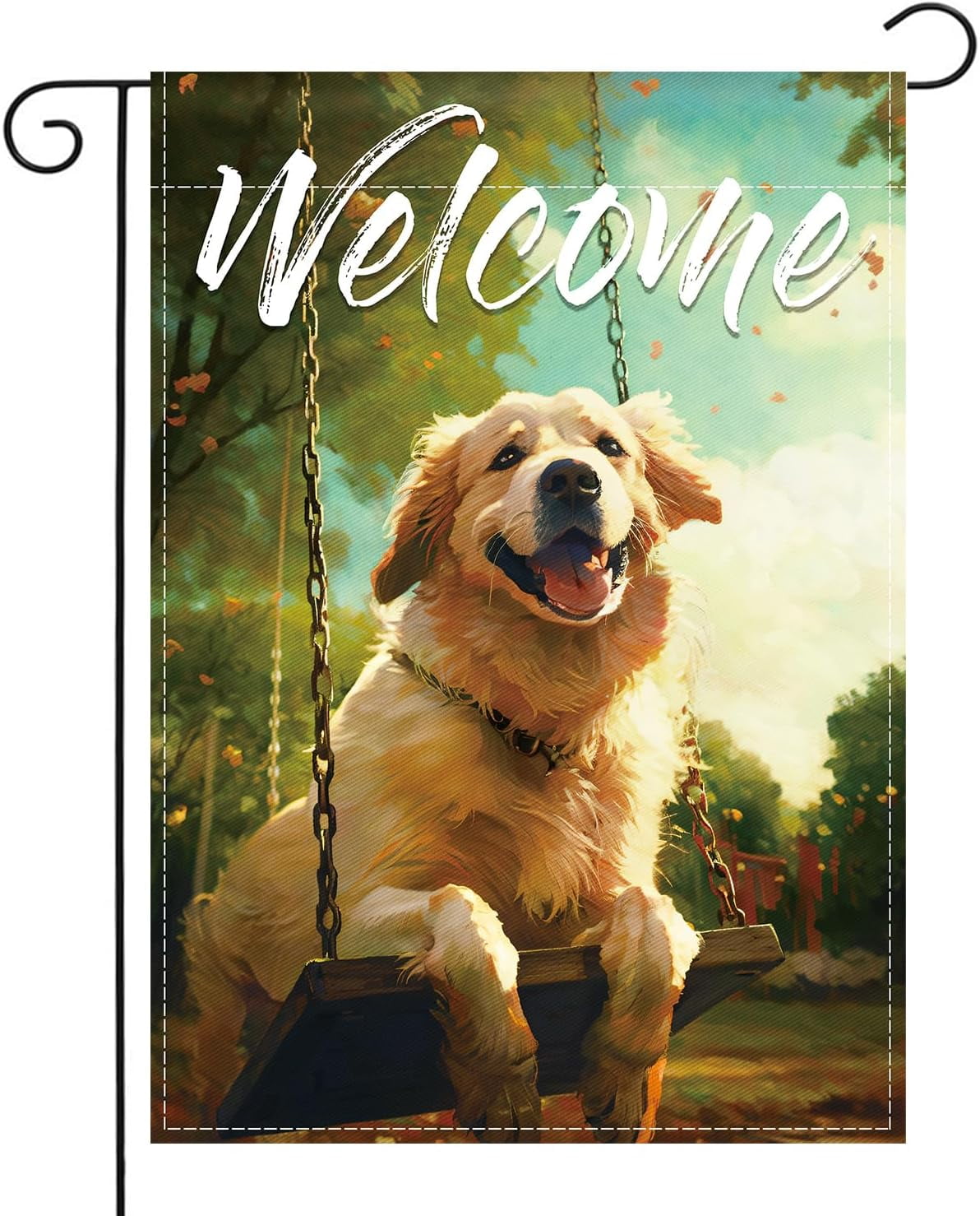 Golden Retriever Gartenflagge – „Welcome We Hope You Like Goldens“, 45,7x31,8 Cm, Doppelseitig Bedruckt
