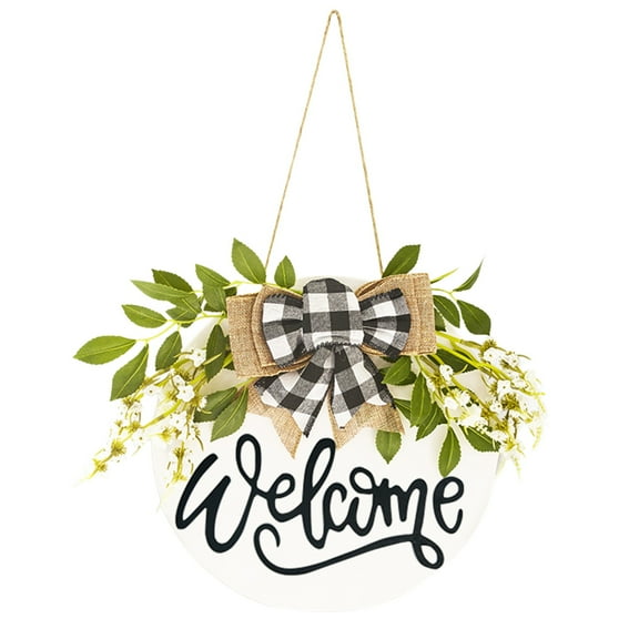 Welcome Door Hanger Wreath, 11.8 Inch Wooden Door Decoration for Front Door, Nordic Home Decor for Wedding Party Festival, Indoor Outdoor Hanging Wall Art, 1X Listing