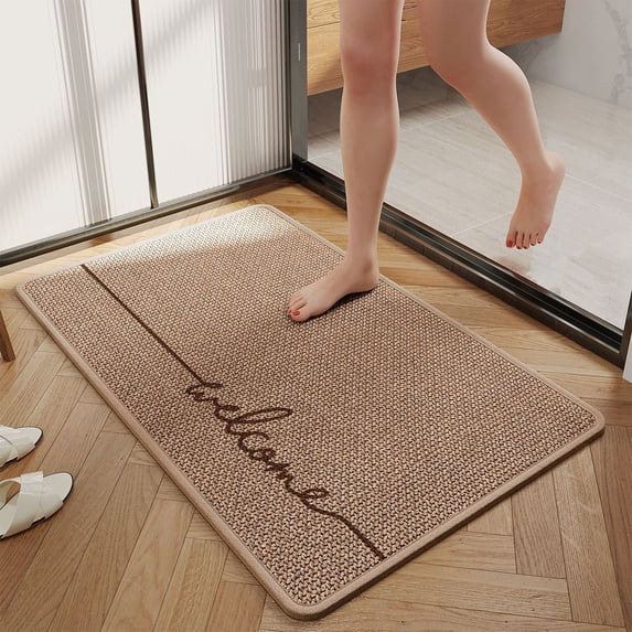 Welcome Door Mat Absorbent Non Slip Indoor Entrance Rug Washable Low Profile Floor Pad Brown 24x16 Inch 1 Count