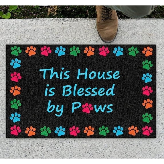 Welcome Door Mat for Front Door This House is Blessed by Paws Dog Decoration Doormats Outdoor Indoor Non Slip Carpet Rugs Washable Entrance Floor Mats for Home Kitchen Bathroom