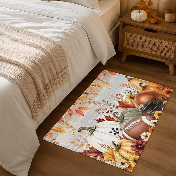 Welcome Door Mat,Indoor Doormat Thanksgiving Pumpkin Football Washable Front Door Mats Non Slip Absorbent Entryway Rug Fall Maple Leaf Sunflower Floor Mat for Home Bedroom Bathroom,16x24in