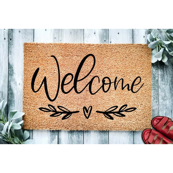 Welcome Door Mat | Plant Branches Heart Cute Rustic Doormat | Spring Decor | Housewarming Gift | Front Door Mat | Closing Gift From Realtor