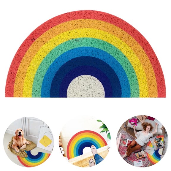Welcome Mat, Outdoor Non-Slip Plastic Front Door Mat, Half-Circle Bathroom Non-Slip Mat, Garage, Patio, and Indoor Non-Slip Entryway Mat, Rainbow Design, 31.5 x 15.75 inches