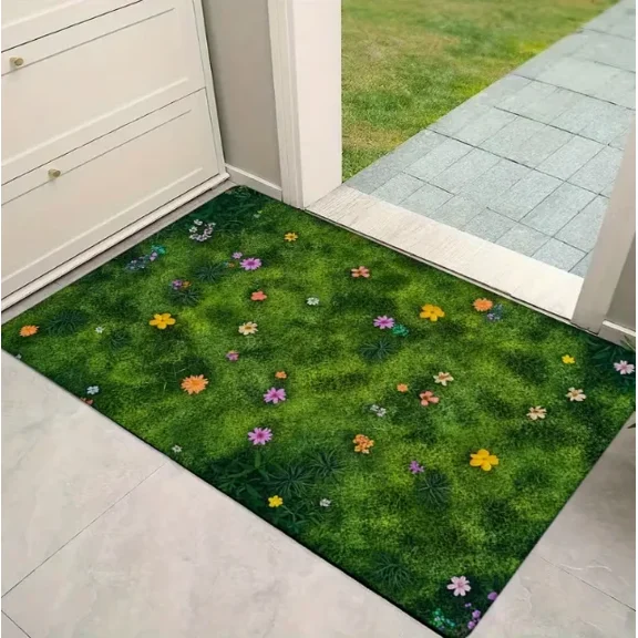 Welcome Door Mat with Symmetrical Flower and Bird Design Floor Mat Lightweight Home Bedroom Kitchen Corridor Hall Decorative Mat