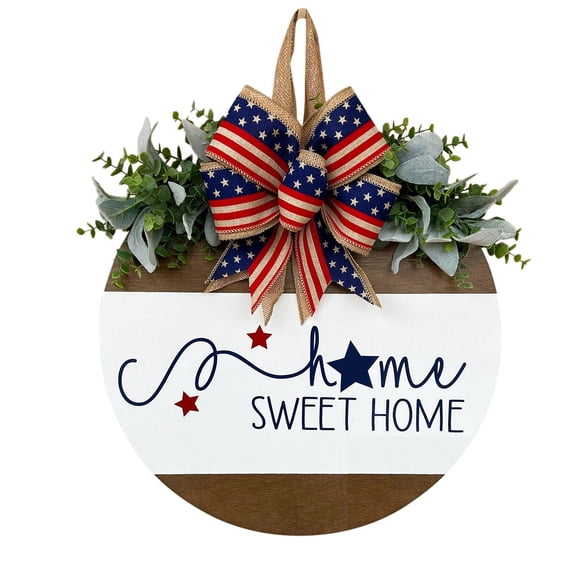 Welcome Door Plaque 4Th Of July Independence Day Patriotic Sweet Home Printed Pattern Front Entry Sign For Door Wall Independence Day Home Seasonal Hanging Decor Home Pendant Ornament Blue 30X30Cm