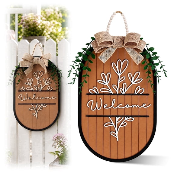 3D Wooden Front Door Welcome Sign - 16 Inch Oval Farmhouse Porch Decor - Hanging Wood Door Sign Plaque for Outdoor Home Decor & Housewarming Gifts