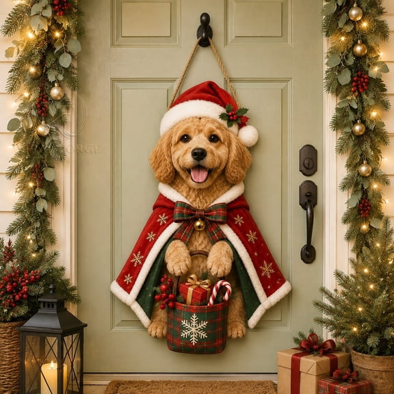 Welcome Door Sign Cockapoo Christmas Entryway Hanging for Dog Lovers