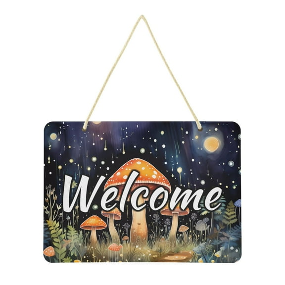 Welcome Door Sign Decoration 13.8" Rectangular Front Entrance Hanging Sign Outdoor Farmhouse Porch Magic Mushrooms Print