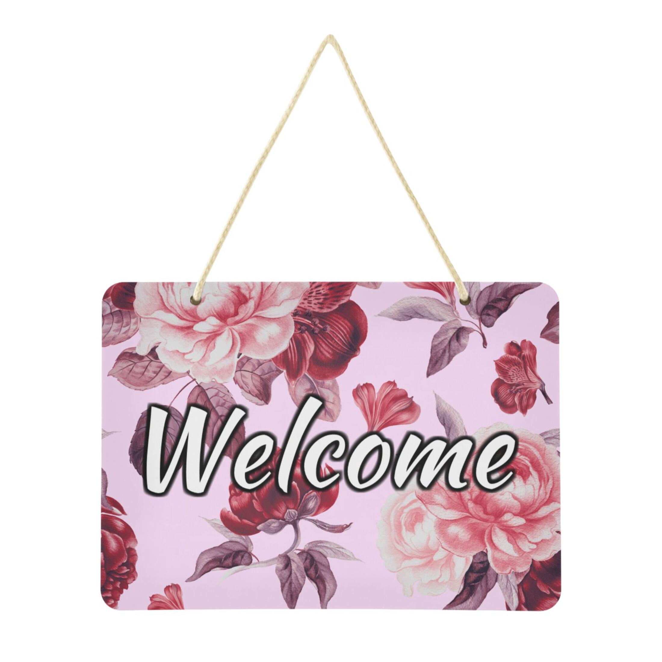 Welcome Signs Retangular Welcome Door Sign Decoration Beautiful Peony Flowers 13.8