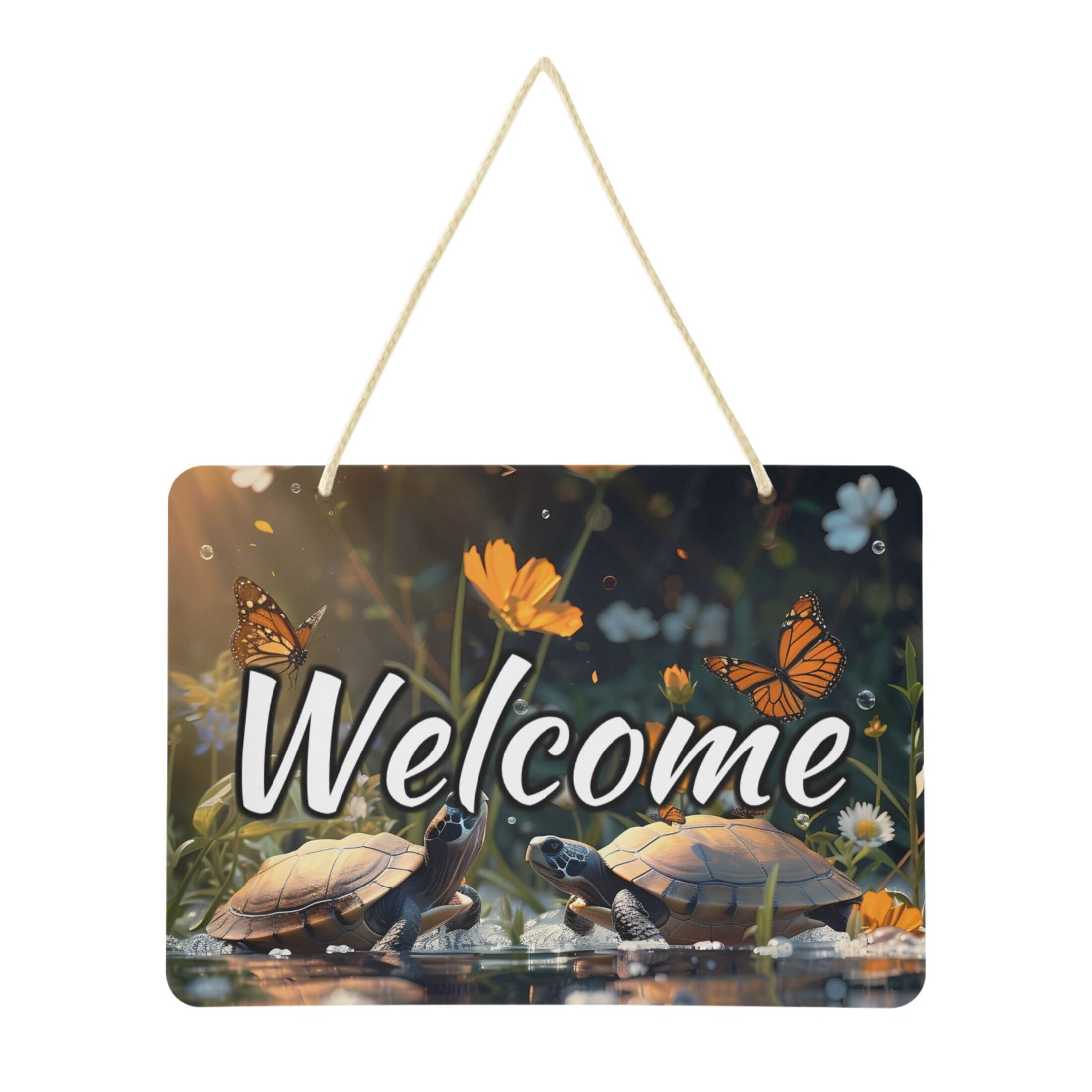 Welcome Door Sign Decoration Butterfly Turtle with Sunset 13.8 ...
