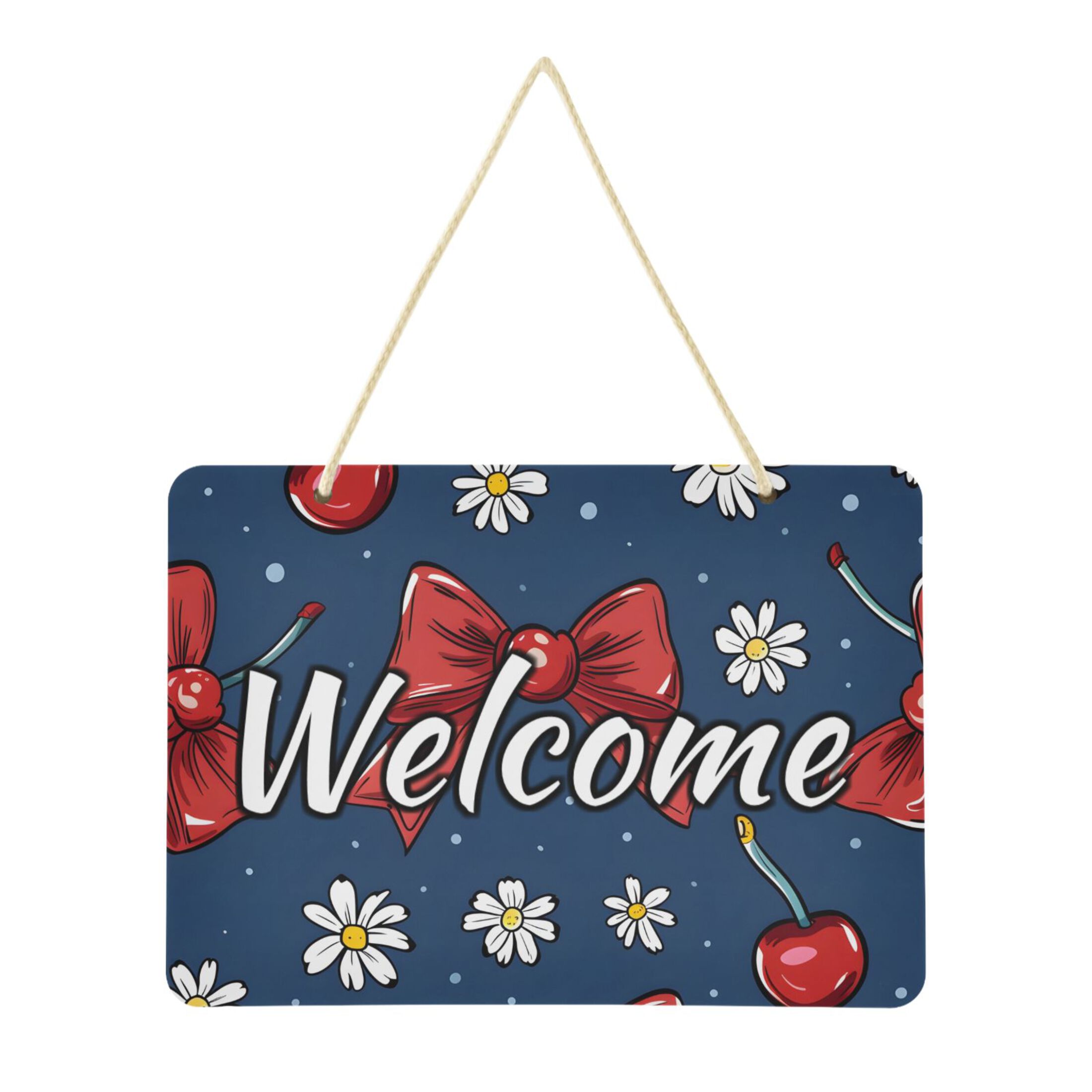 Welcome Signs Retangular Welcome Door Sign Decoration Cherry Daisy Flower and Bow 13.8 ...
