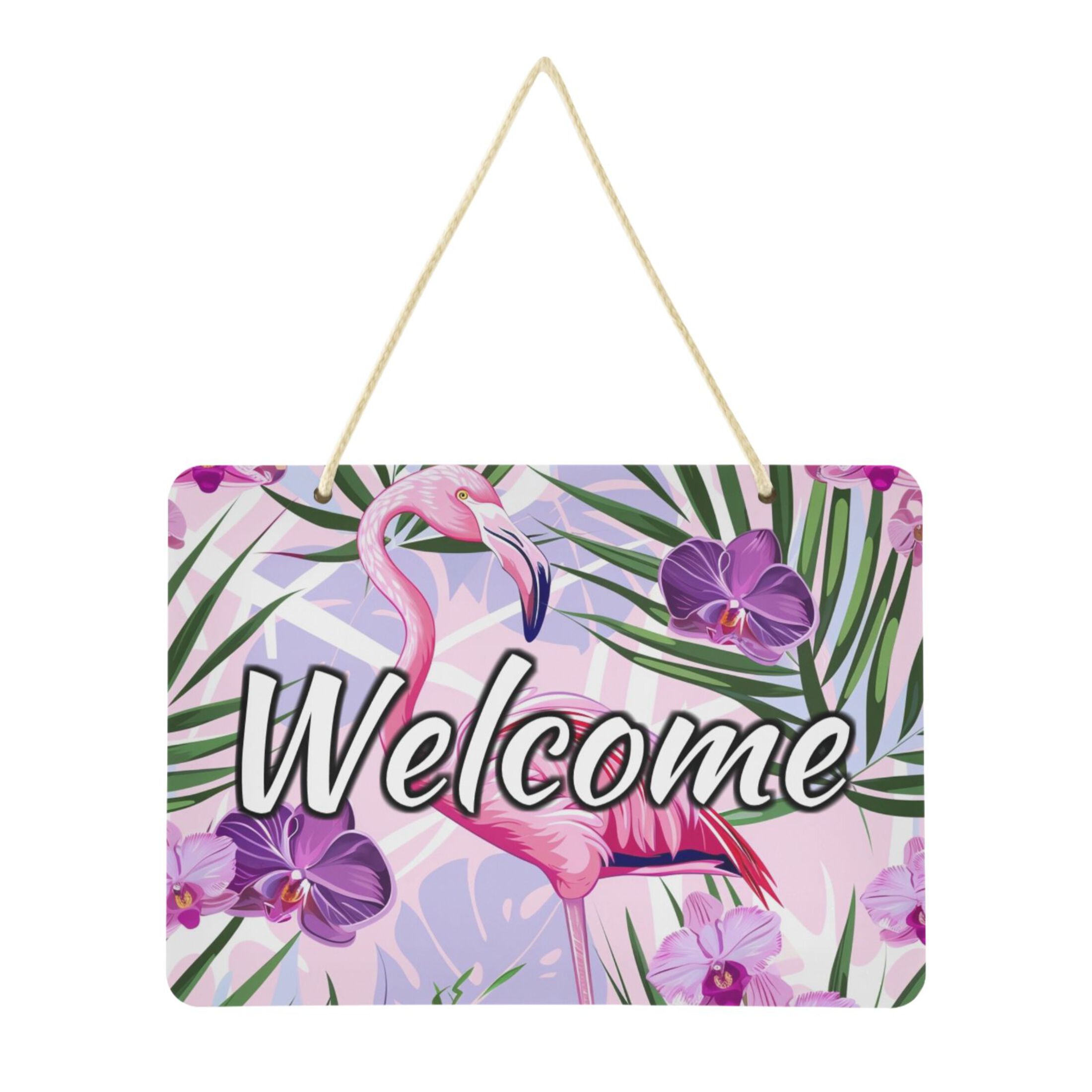 Welcome Signs Retangular Welcome Door Sign Decoration Flamingo in Flowers 13.8