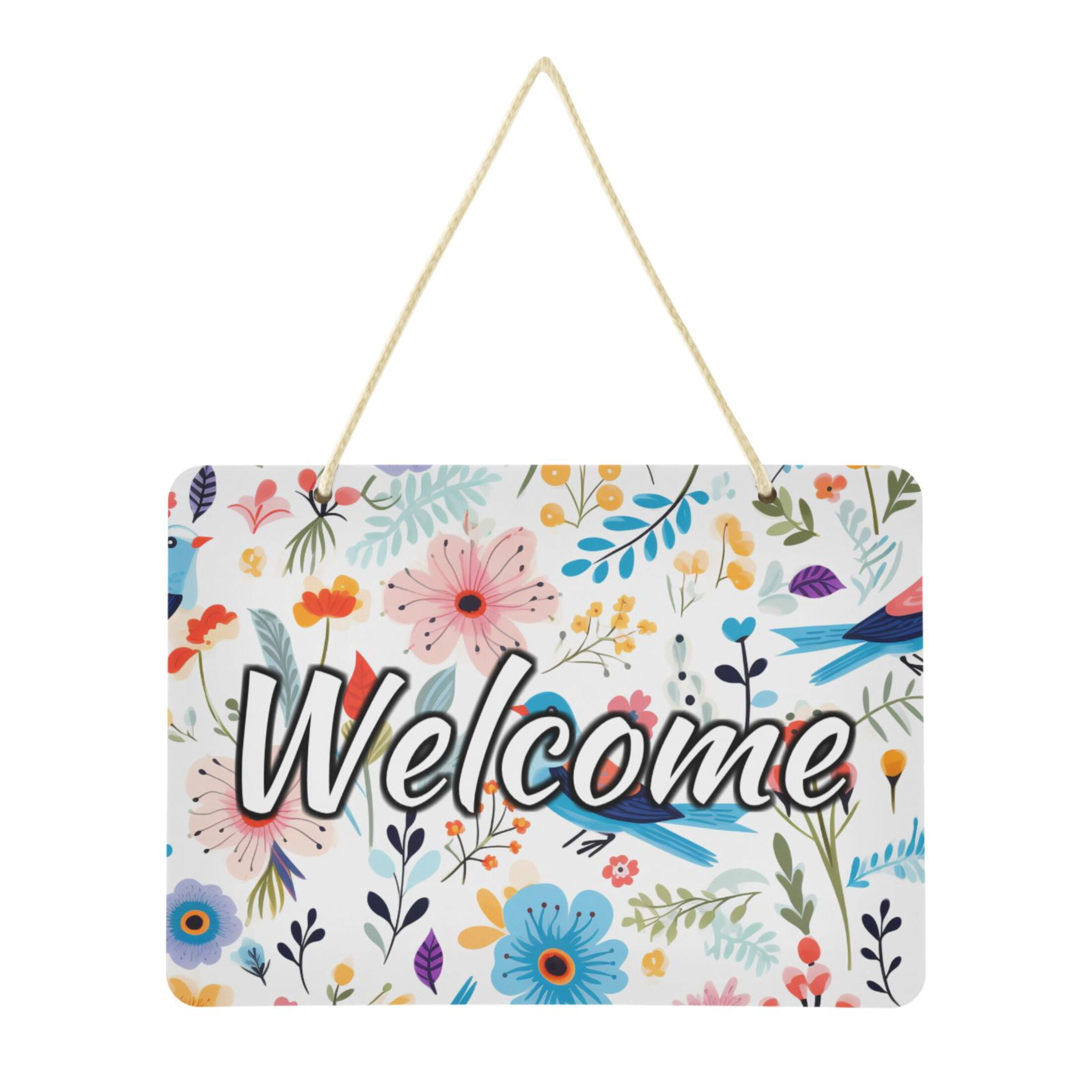 Welcome Signs Retangular Welcome Door Sign Decoration Floral Birds Leaves 13.8